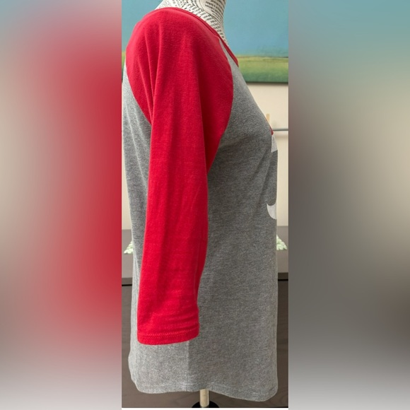 Women's Modern Lux fun Santa Graphic Tee 3/4 Raglan Sleeve Junior Fit Cotton L - Picture 2 of 8